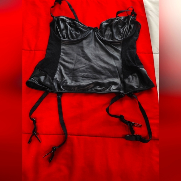 unknown Other - Faux Leather & lace black corset Size M